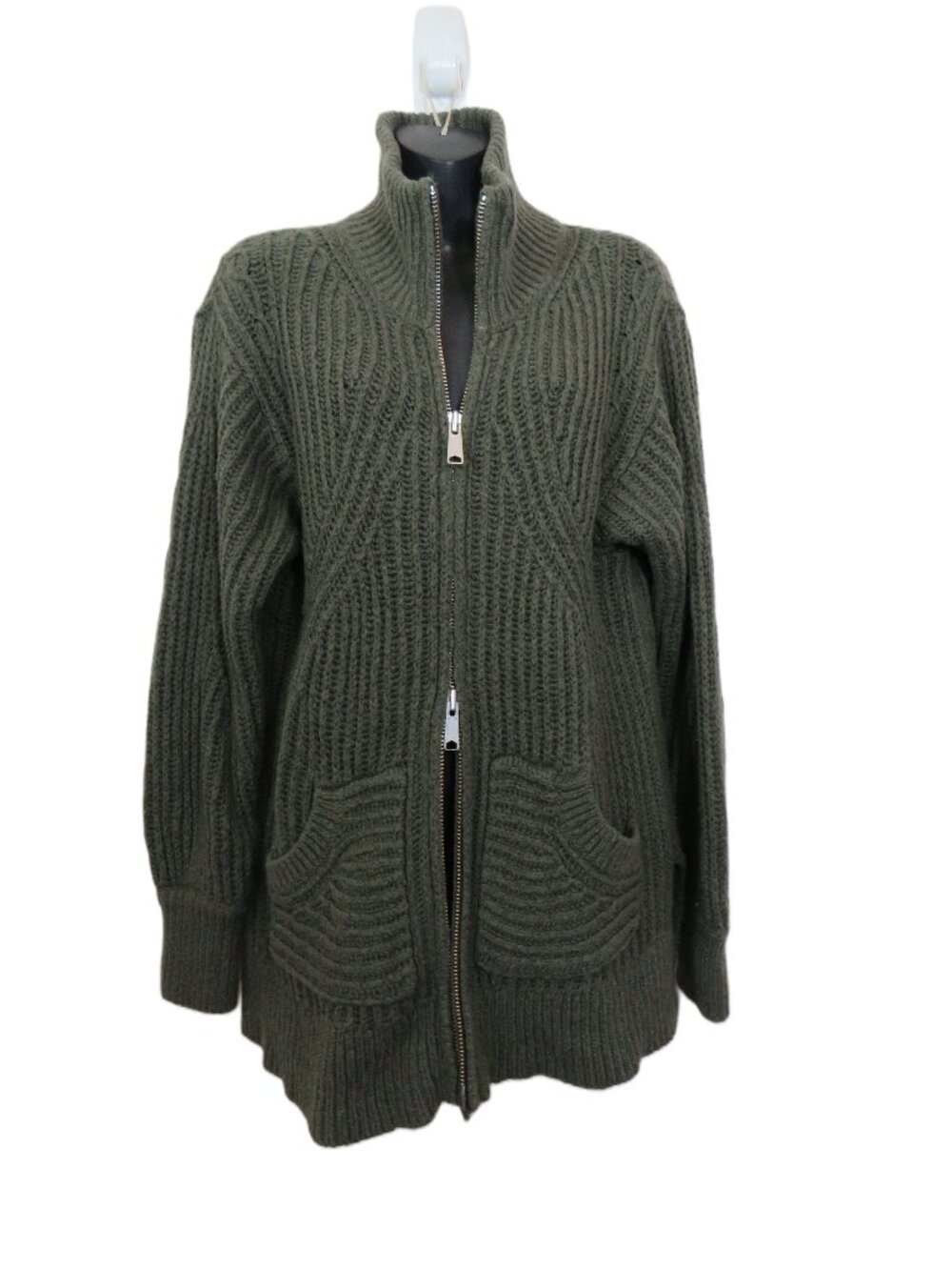 Anthropologie Pilcro size Small Knit Cardigan Sweater Green Zip Up Wool Blend
